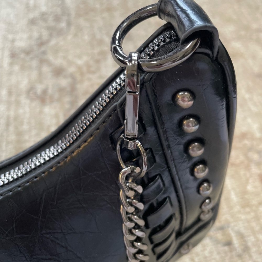 Elegant Black Studded Shoulder Bag - Picture 7 of 11